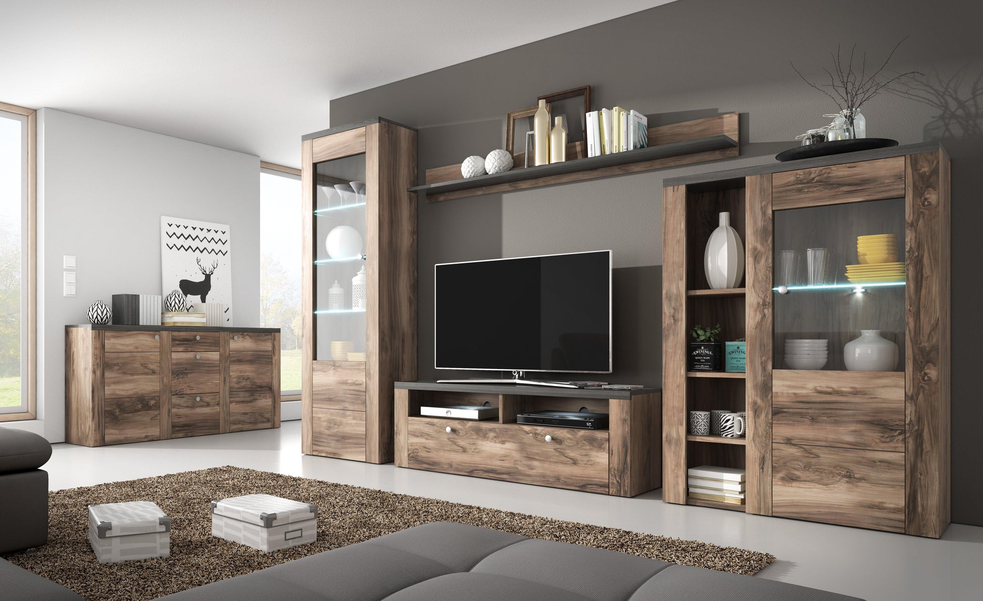 LARONA - TV galds / Satin nussbaum/ touchwood - Easy Home