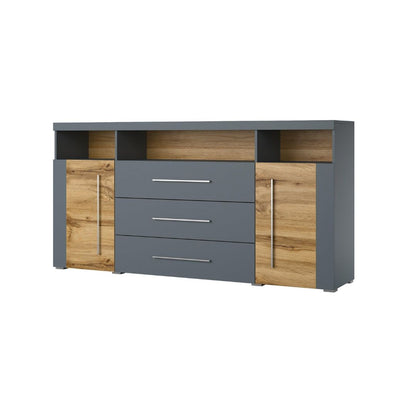 ROGER - Chest of drawers: 2 doors, 3 drawers - Gray / Gray-Oak Votans 