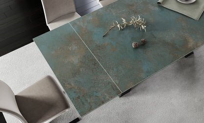 Table SALVADORE OSSIDO VERDE CERAMIC TURQUOISE / BLACK MATTE (160-240)X90